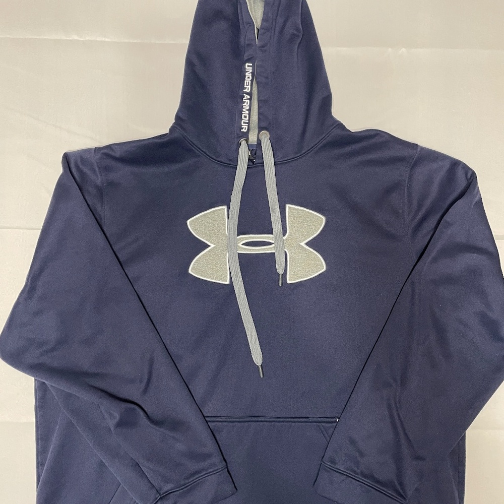 Under Armour Men’s XXL Rival Fleece Hoodie Navy Loose Fit Pullover Logo